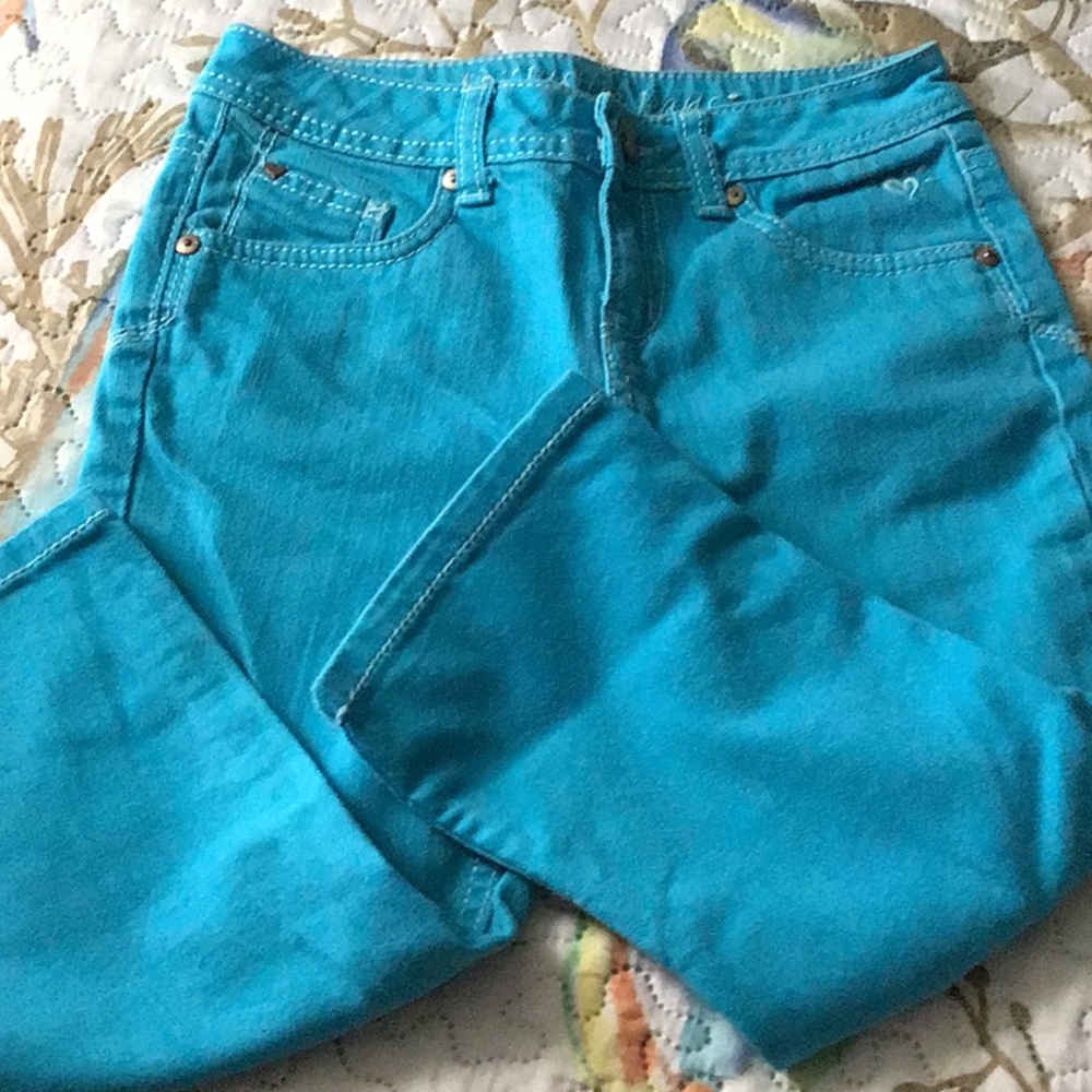 Justice Jeans  turquoise girls  size 10R  great shape 4 pockets heart 💜